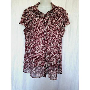Women's apt. 9 pintuck semi sheer flutter sleeve Blouse 1X purple button Pink